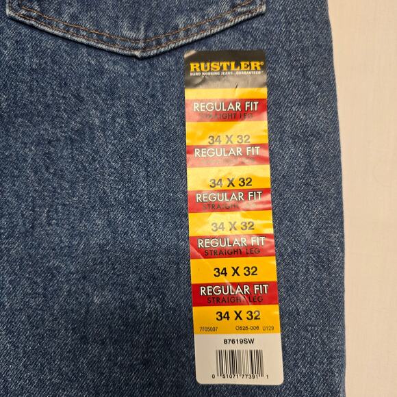 Rustler Regular Fit Jeans Mens 34x32 Blue Medium Wash Straight Leg Denim - Picture 3 of 13